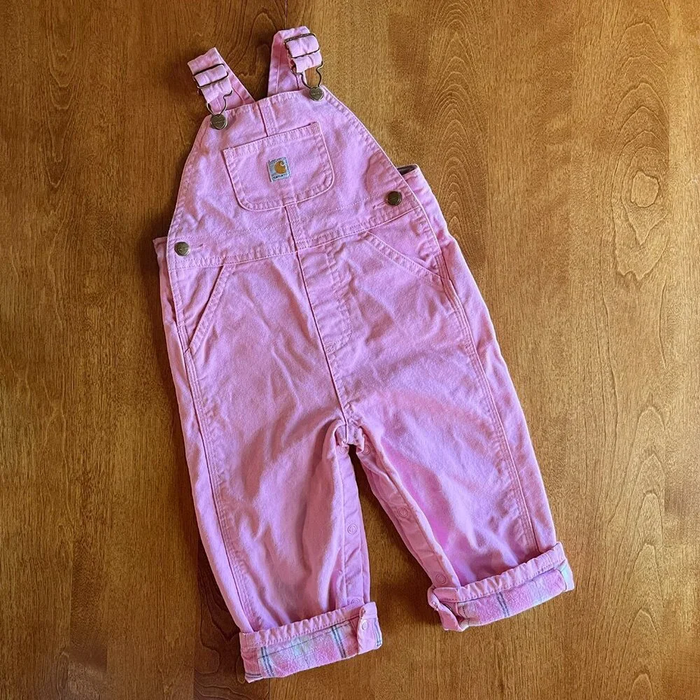 Carhartt pink flannel-lined overalls 24m